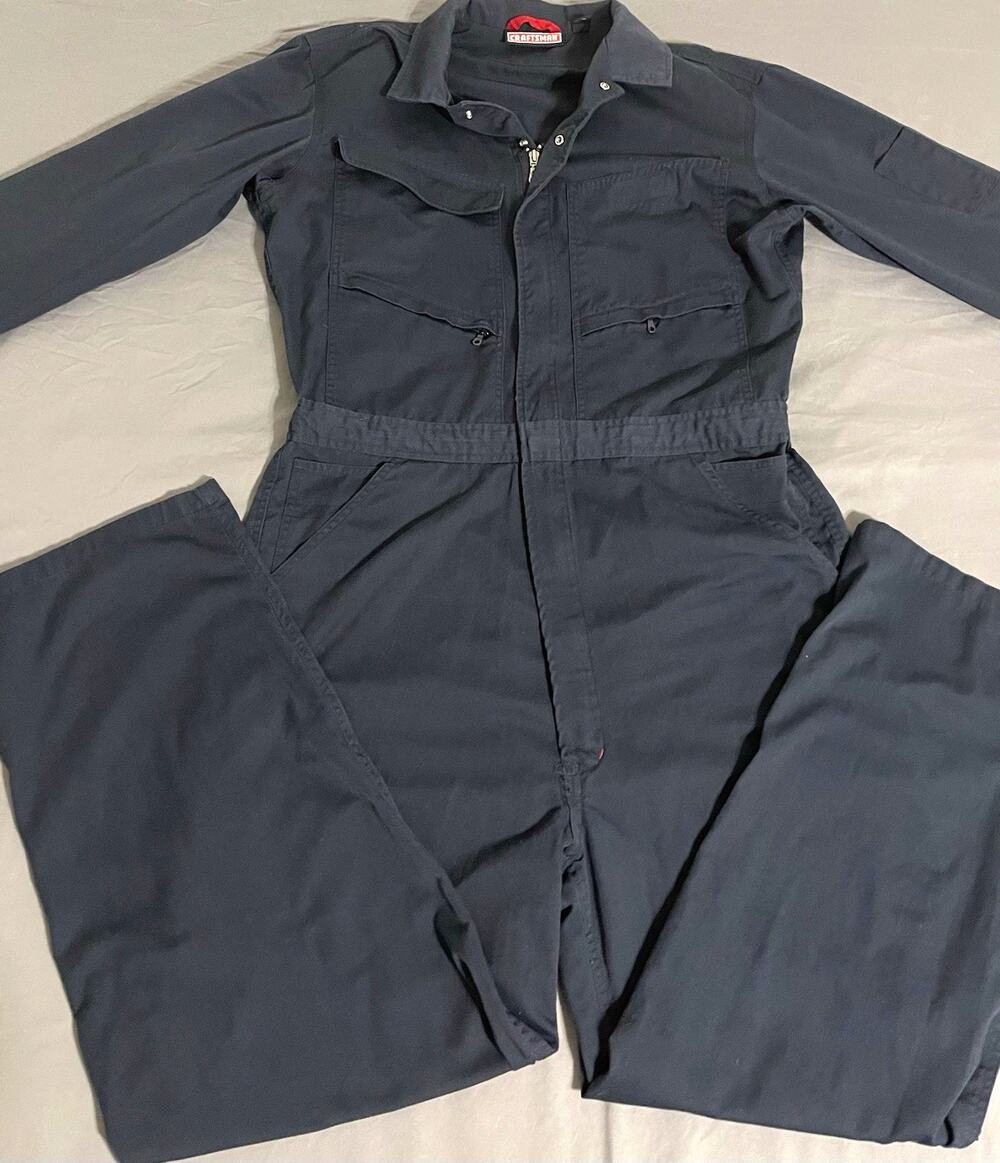 Craftsman Zip Front Blue Cotton Twill Mechanic Coveralls Jumpsuit Unisex L/G